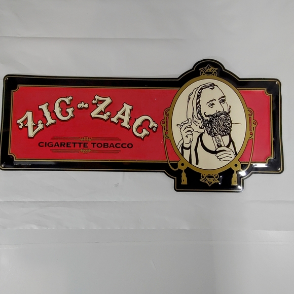 Vintage Zig Zag Man Cigarette Tobacco Raised Tin Tacker Advertising Sign  24" - Picture 11 of 11